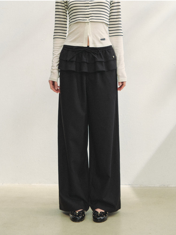 Two-piece Double-layer Ruffle Tie Straight Pants - CHINASQUAD