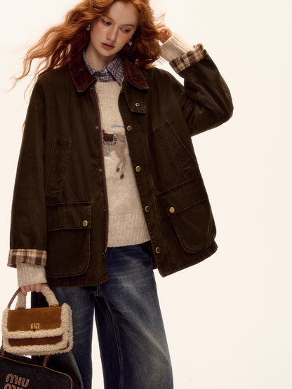 Plaid Corduroy Padded Workwear Jacket