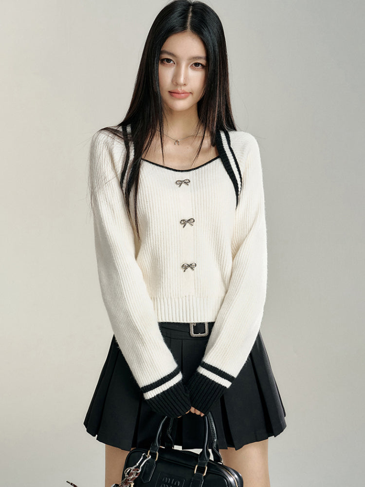 Fake Two-Piece U-Neck Knitted Sweater