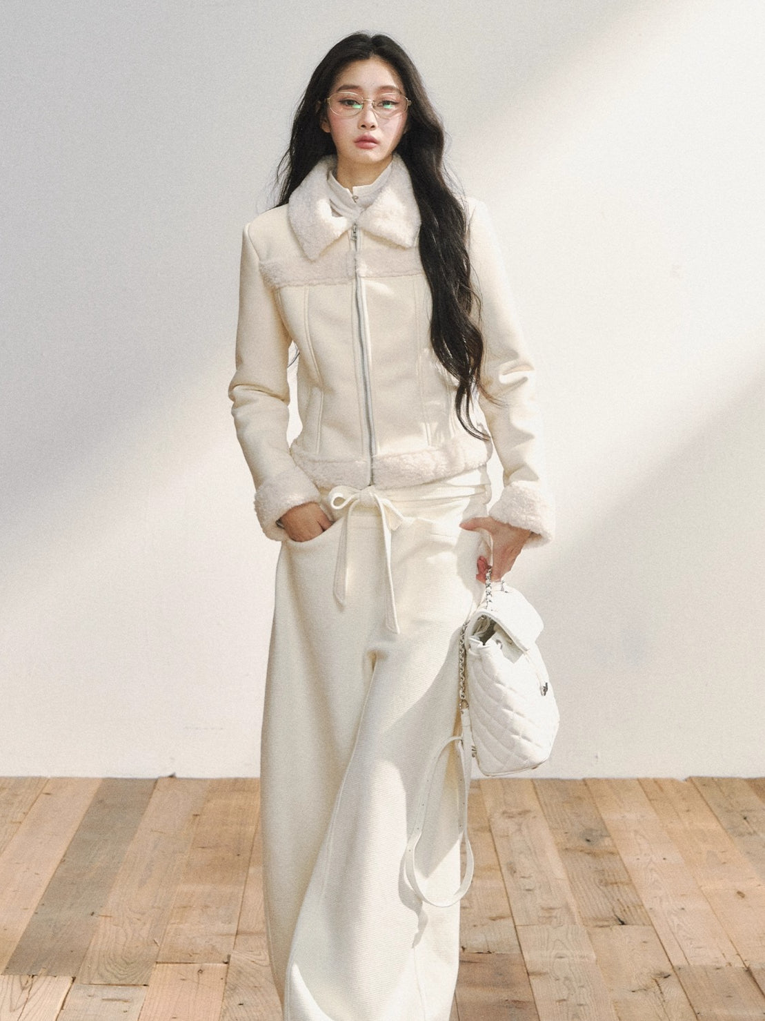 Two-Tone Shearling Cropped Jacket