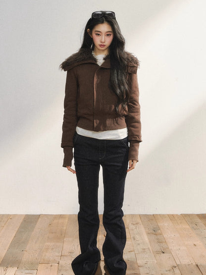 Faux Fur Collar Cropped Sweat Jacket