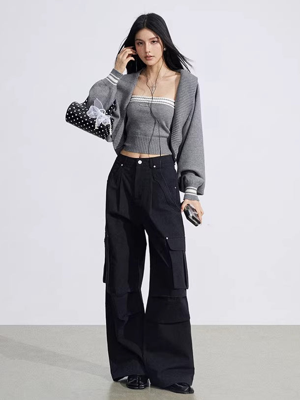 Pleated Utility Wide-Leg Pants