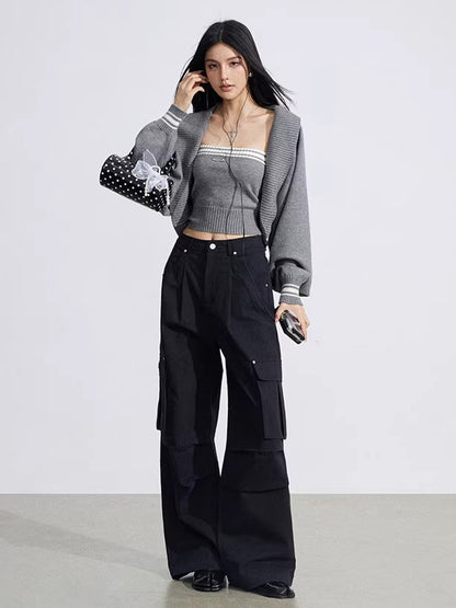 Pleated Utility Wide-Leg Pants