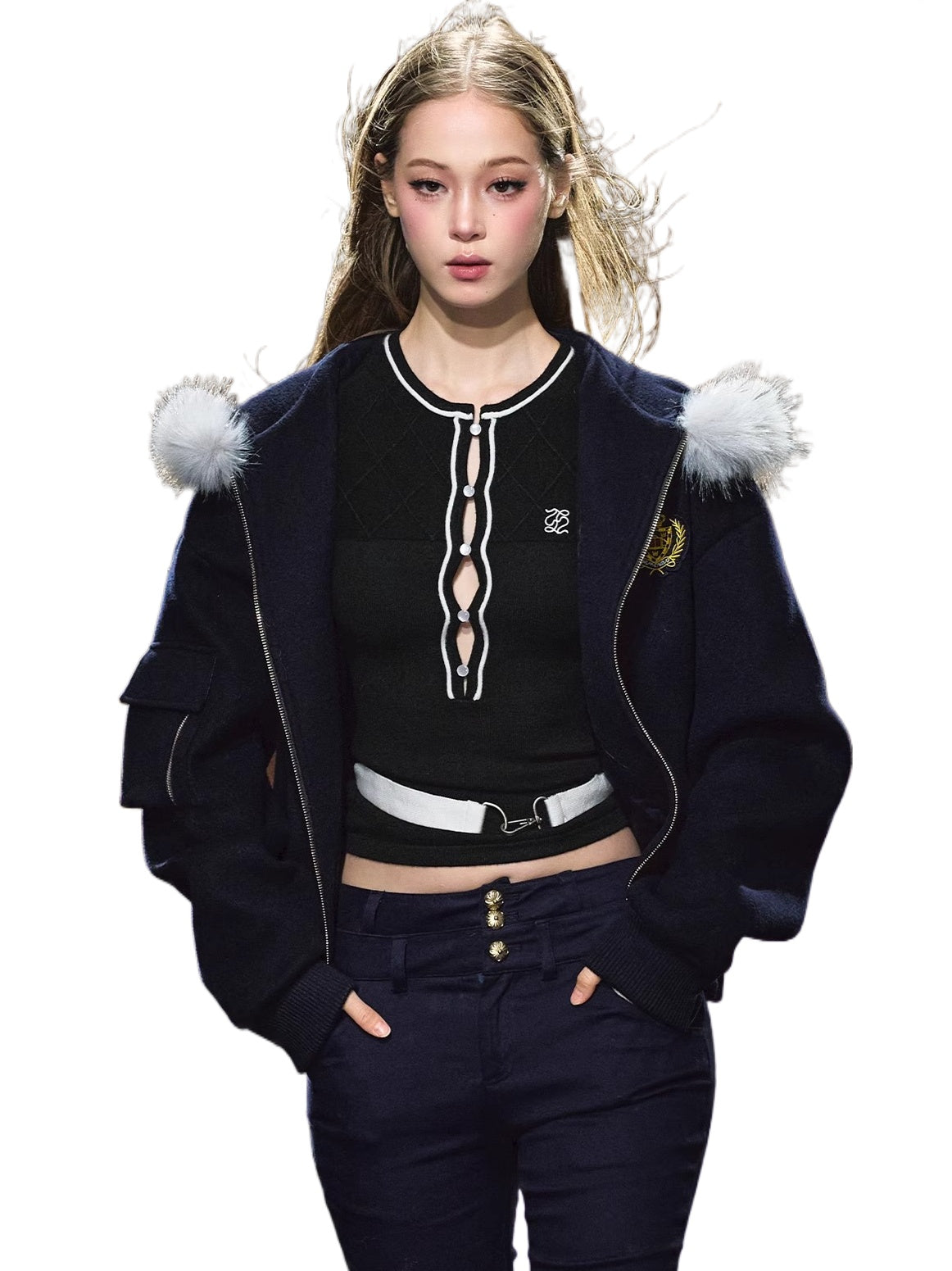 Wool-Blend Faux Fur Trimmed Fleece Hoodie