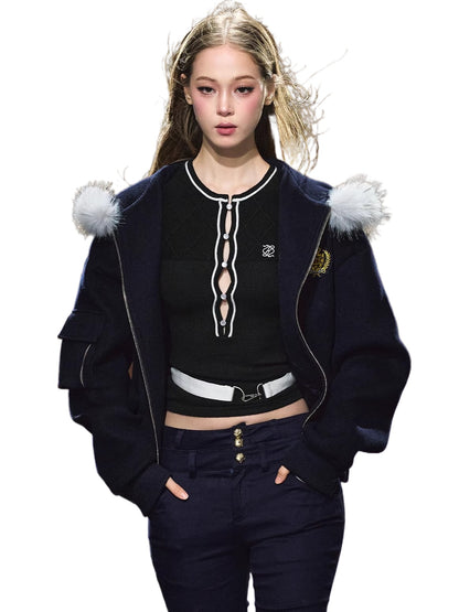 Wool-Blend Faux Fur Trimmed Fleece Hoodie