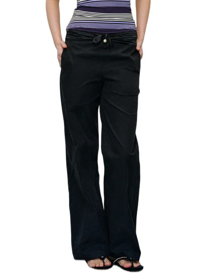 Satin Waist Bow Pearl Casual Pants