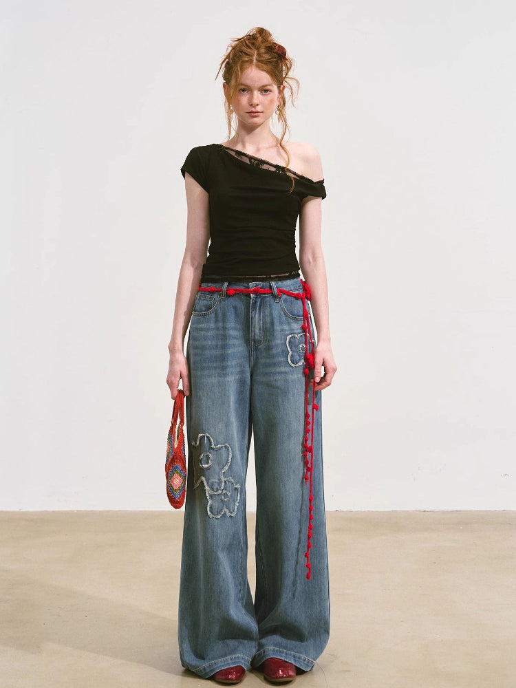 Asymmetric Neckline Fake Two-piece T-shirt