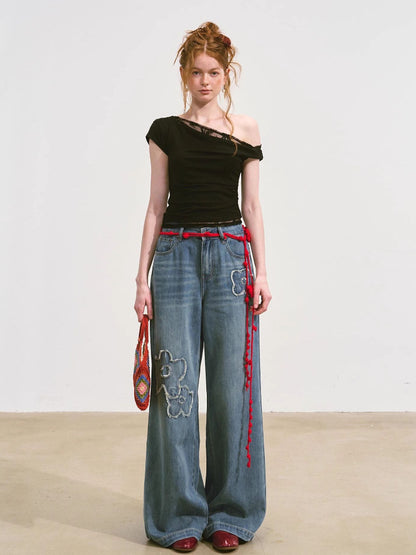 Asymmetric Neckline Fake Two-piece T-shirt