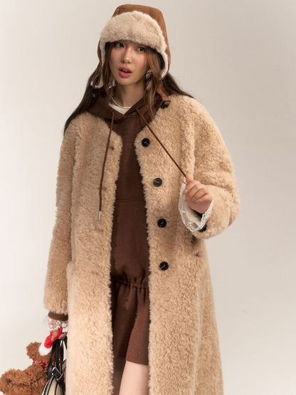 Single-Breasted Fleece-Lined Wool Coat