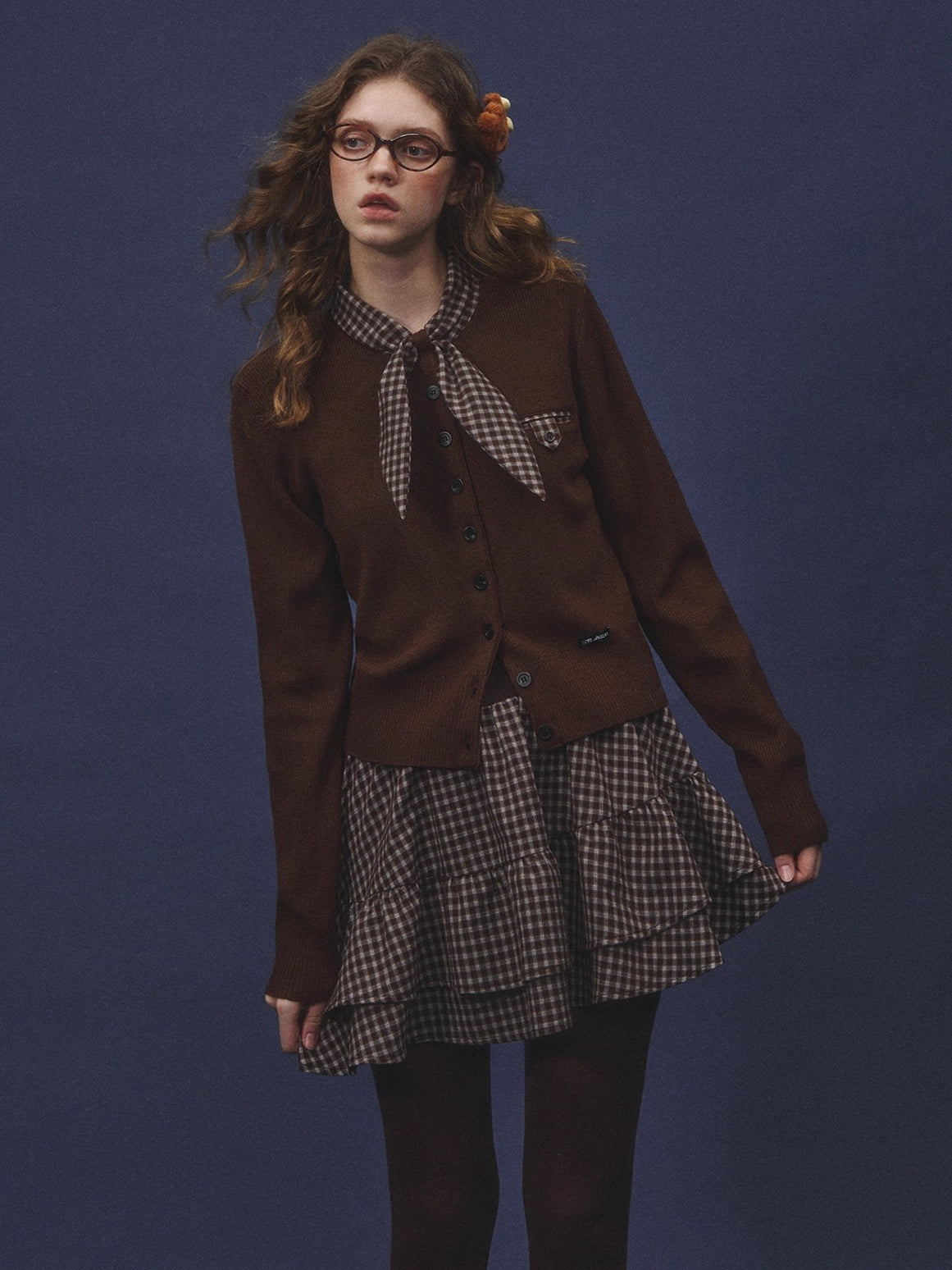 Wool-Blend Plaid Patchwork Knit Crewneck