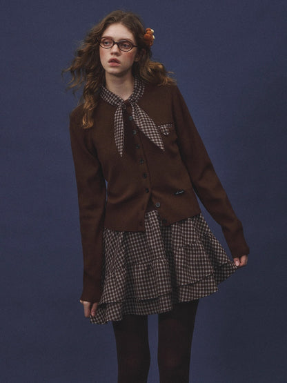 Wool-Blend Plaid Patchwork Knit Crewneck