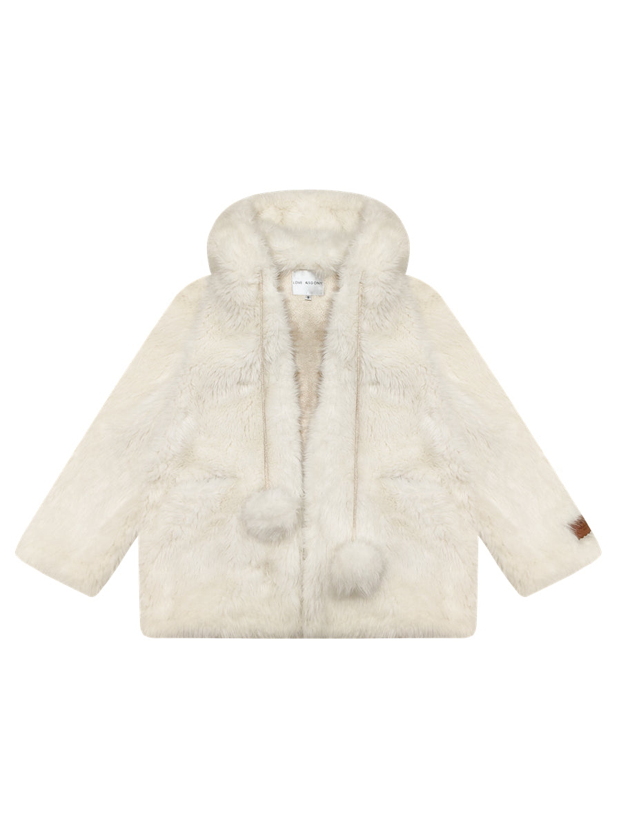 Short Hooded Faux Fur Coat