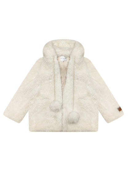 Short Hooded Faux Fur Coat