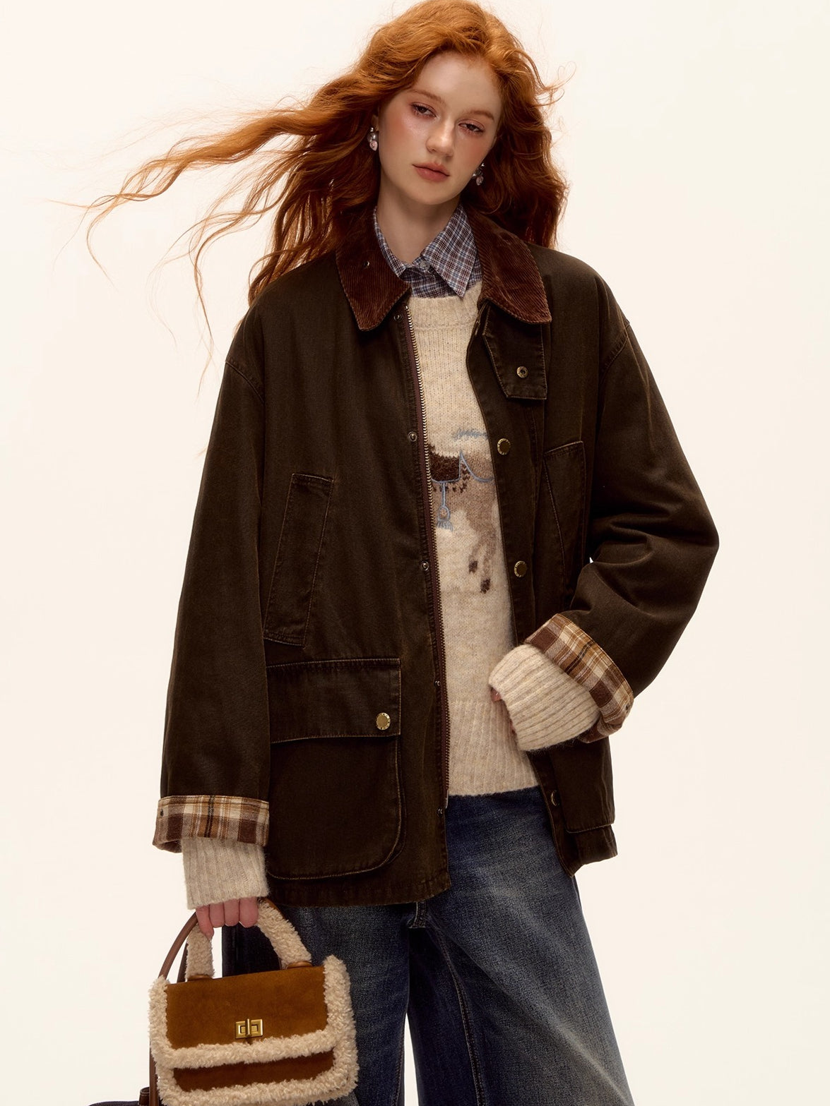 Plaid Corduroy Padded Workwear Jacket