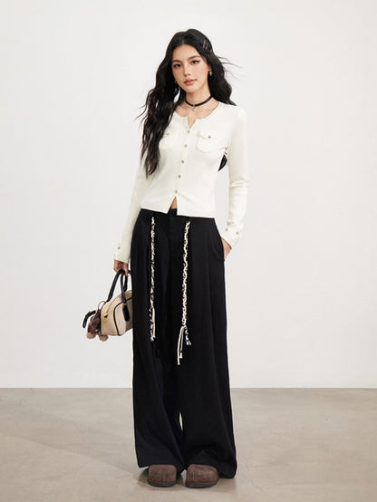 Merino Wool-Blend Ribbed Knit Cardigan