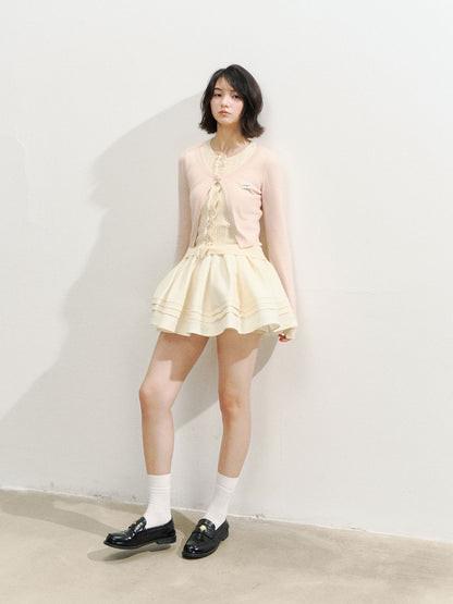 Lace Collar Fake Two-piece Cardigan - CHINASQUAD