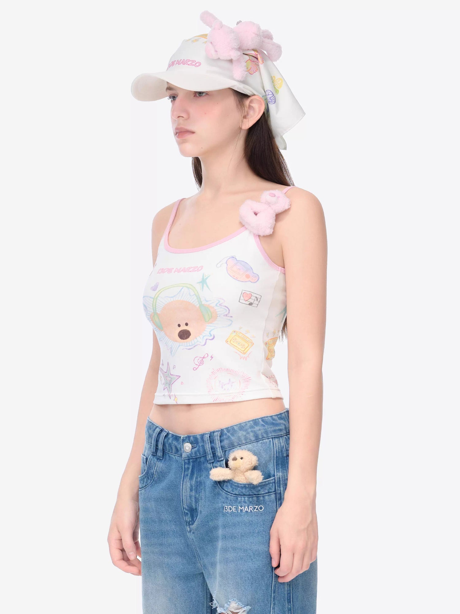 Graffiti Bear Fitted Cropped Camisole