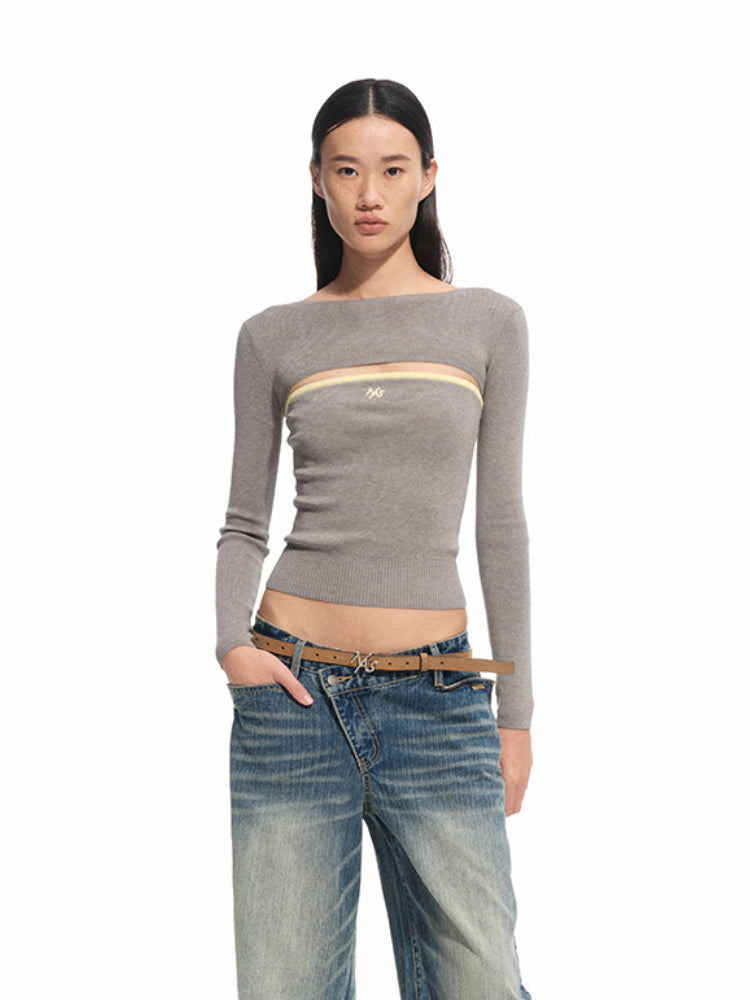 Wool Real Two-piece Layered Knit Crewneck - CHINASQUAD