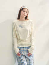 Floral Print Pleated Long-Sleeve T-shirt - CHINASQUAD