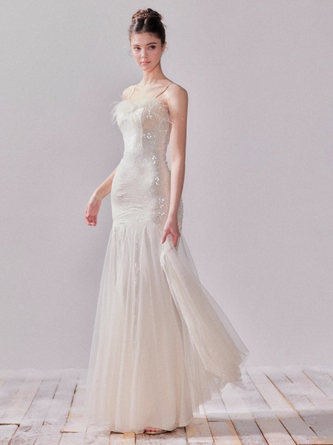 Starlit Pearl Sequin Mesh Mermaid Gown