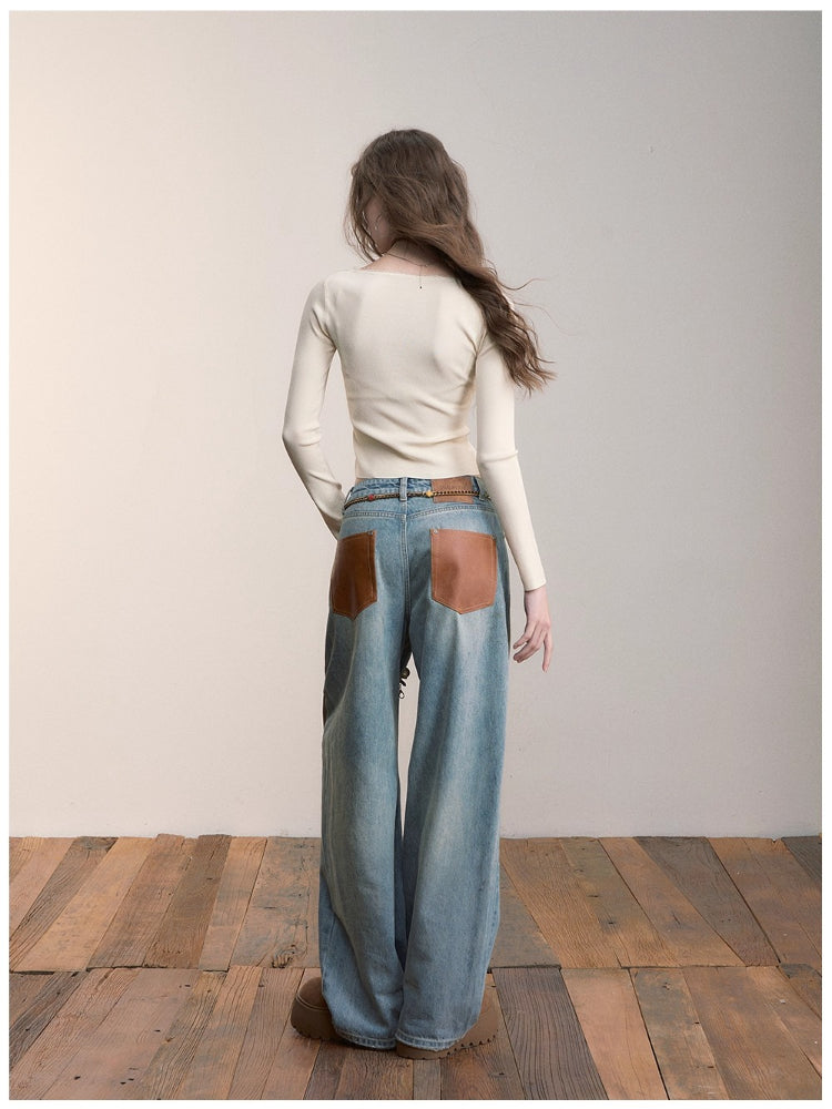 Heavy-Duty Distressed Wide-Leg Jeans - CHINASQUAD