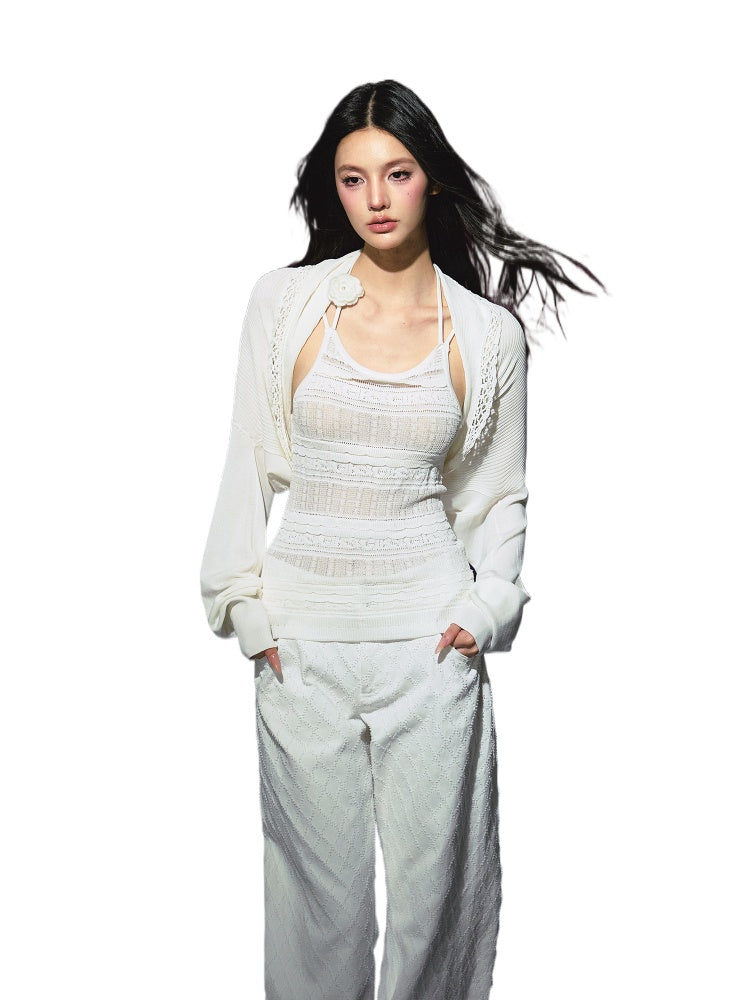 Hooked-Flower Slightly Sheer Camisole &amp; Shawl Set - CHINASQUAD