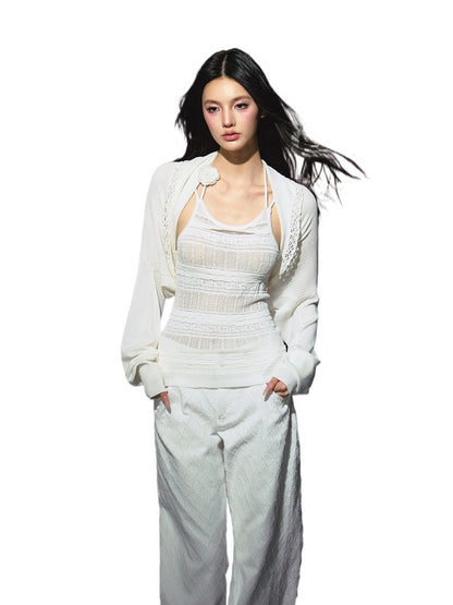 Hooked-Flower Slightly Sheer Camisole &amp; Shawl Set - CHINASQUAD