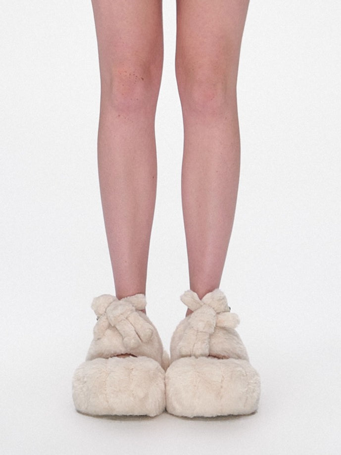 Fur Bear Paw Platform Slide Slippers