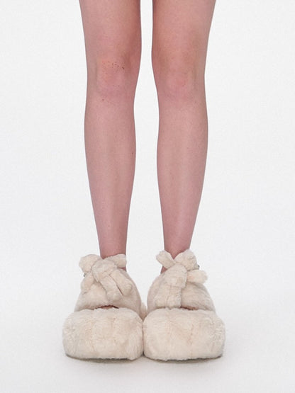 Fur Bear Paw Platform Slide Slippers