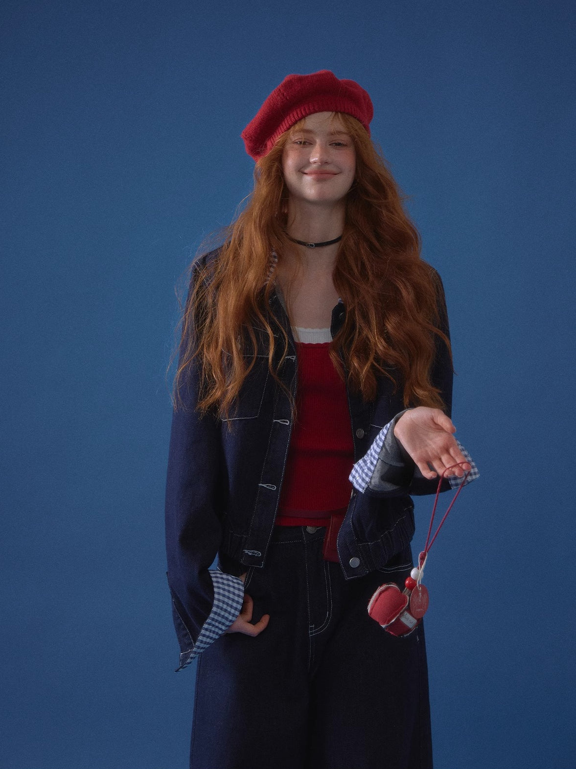 Retro Plaid Stitch Denim Jacket