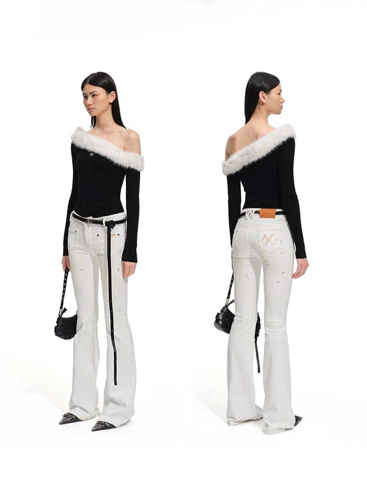 Sculpted Off-Shoulder Wool Blend Crewneck