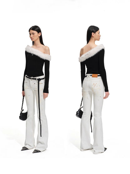 Sculpted Off-Shoulder Wool Blend Crewneck