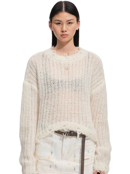 Distressed Mohair Wool Knit Sweater