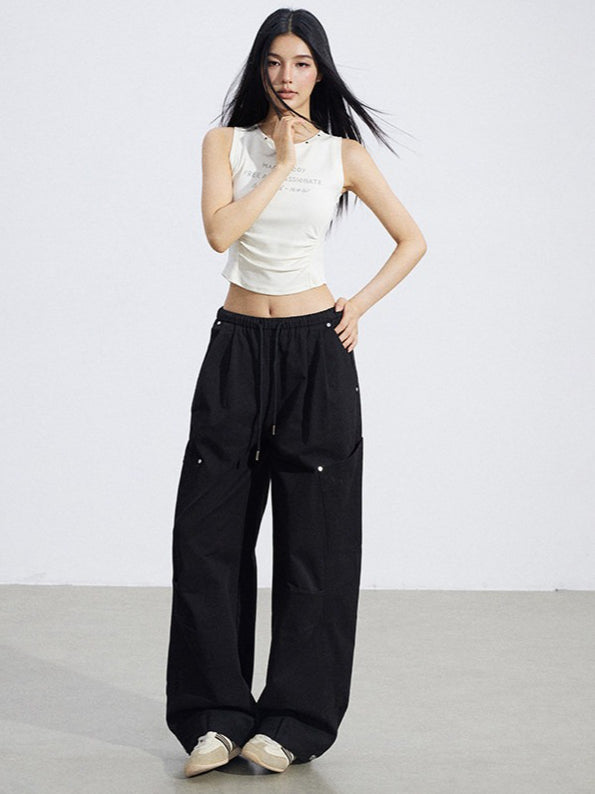 Ruched Utility Wide-Leg Cargo Pants