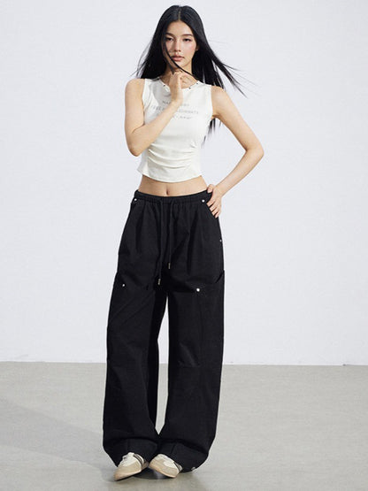 Ruched Utility Wide-Leg Cargo Pants
