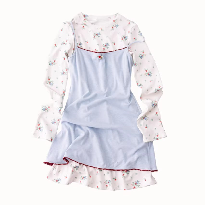 Mediterranean Floral Two-Piece Dress Set