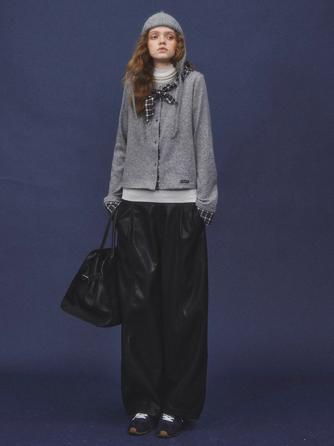 Wool-Blend Plaid Patchwork Knit Cardigan