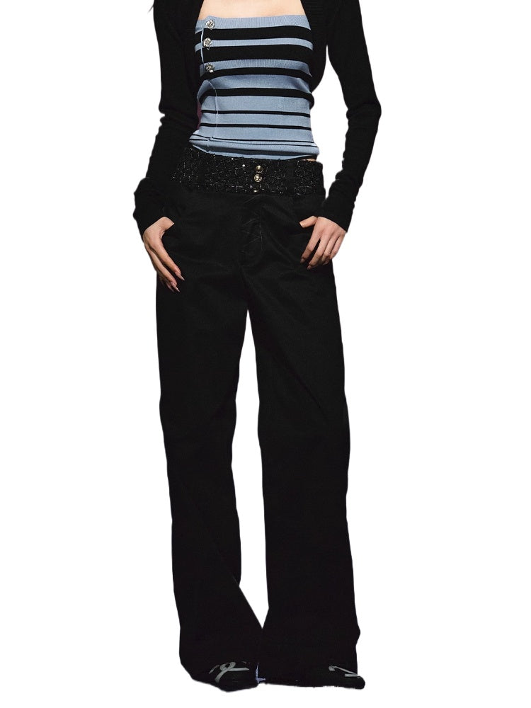 Double-Waistband Two-Piece Wide-Leg Pants - CHINASQUAD