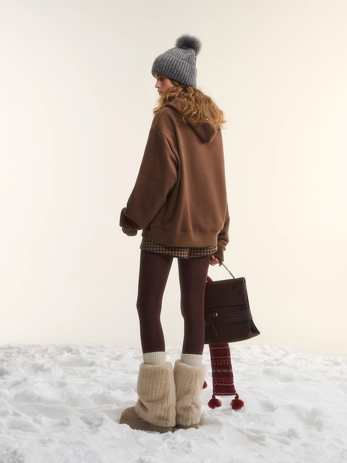 Brushed Fair Isle Knit Hooded Sweatshirt