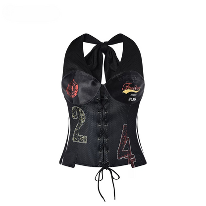 24ANS Asymmetric Printed Halterneck Jersey Cami