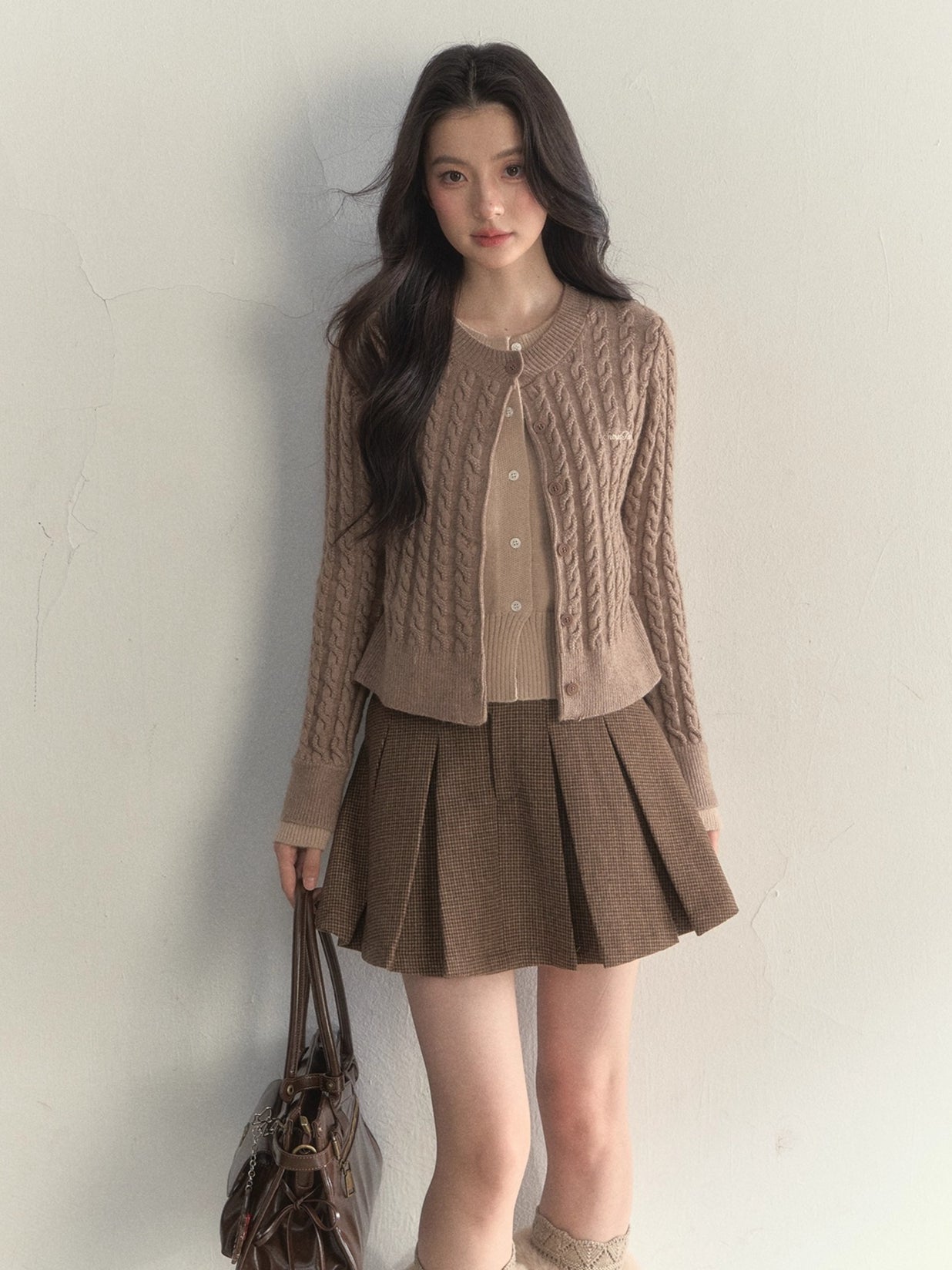 “Hazelnut Latte” Detachable Collar Retro Knit Cardigan