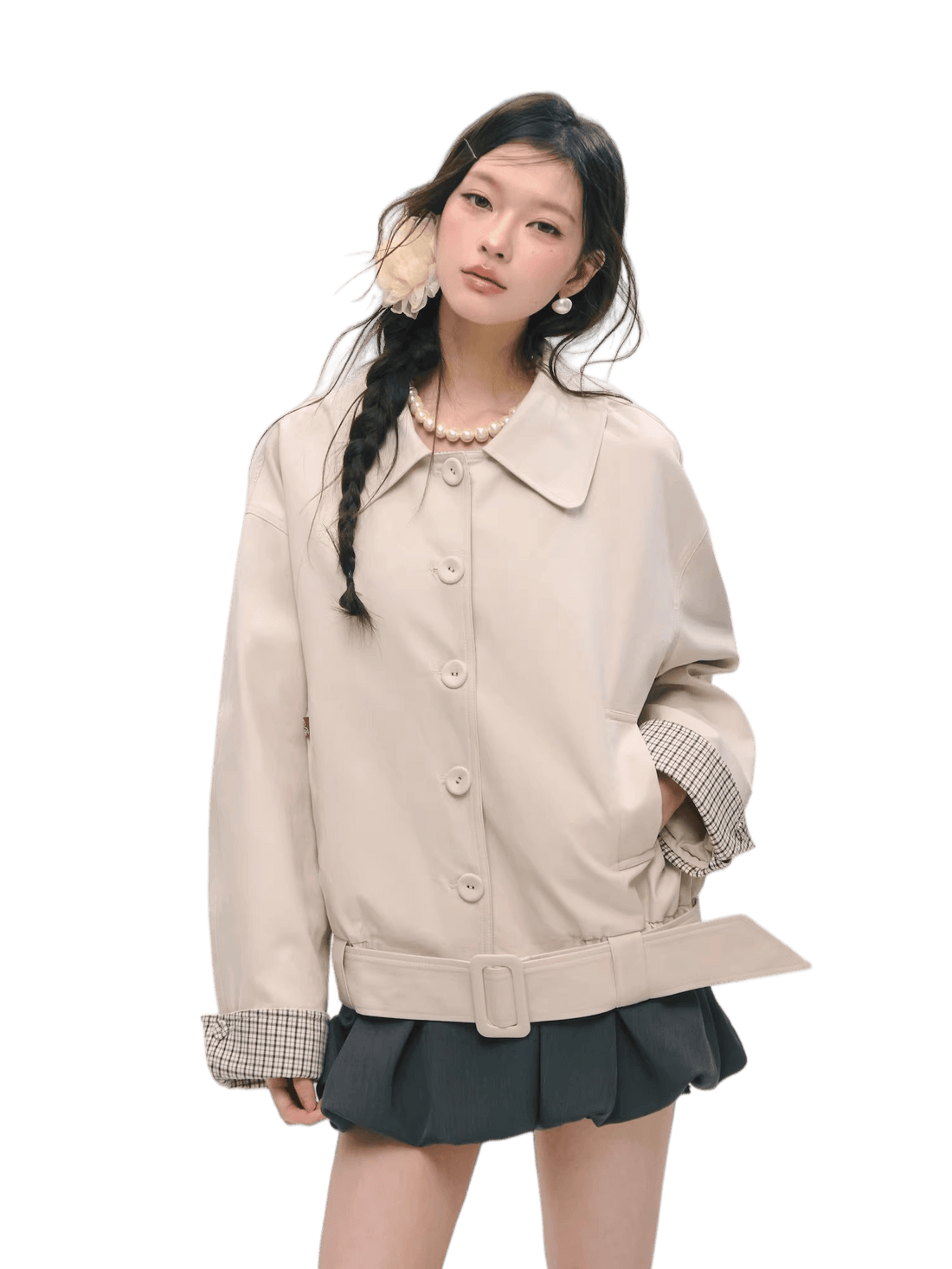 Plaid Panel Button-Down Collared Jacket