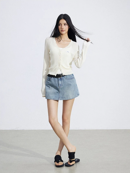 Sheer Lace-Trim Breathable Knit Sun Protection Cardigan