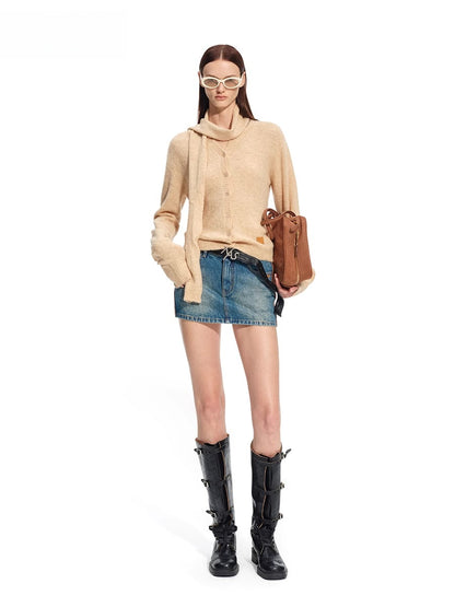 &quot;Rose Series&quot; Alpaca Wool &amp; Scarf Collar Knit Cardigan