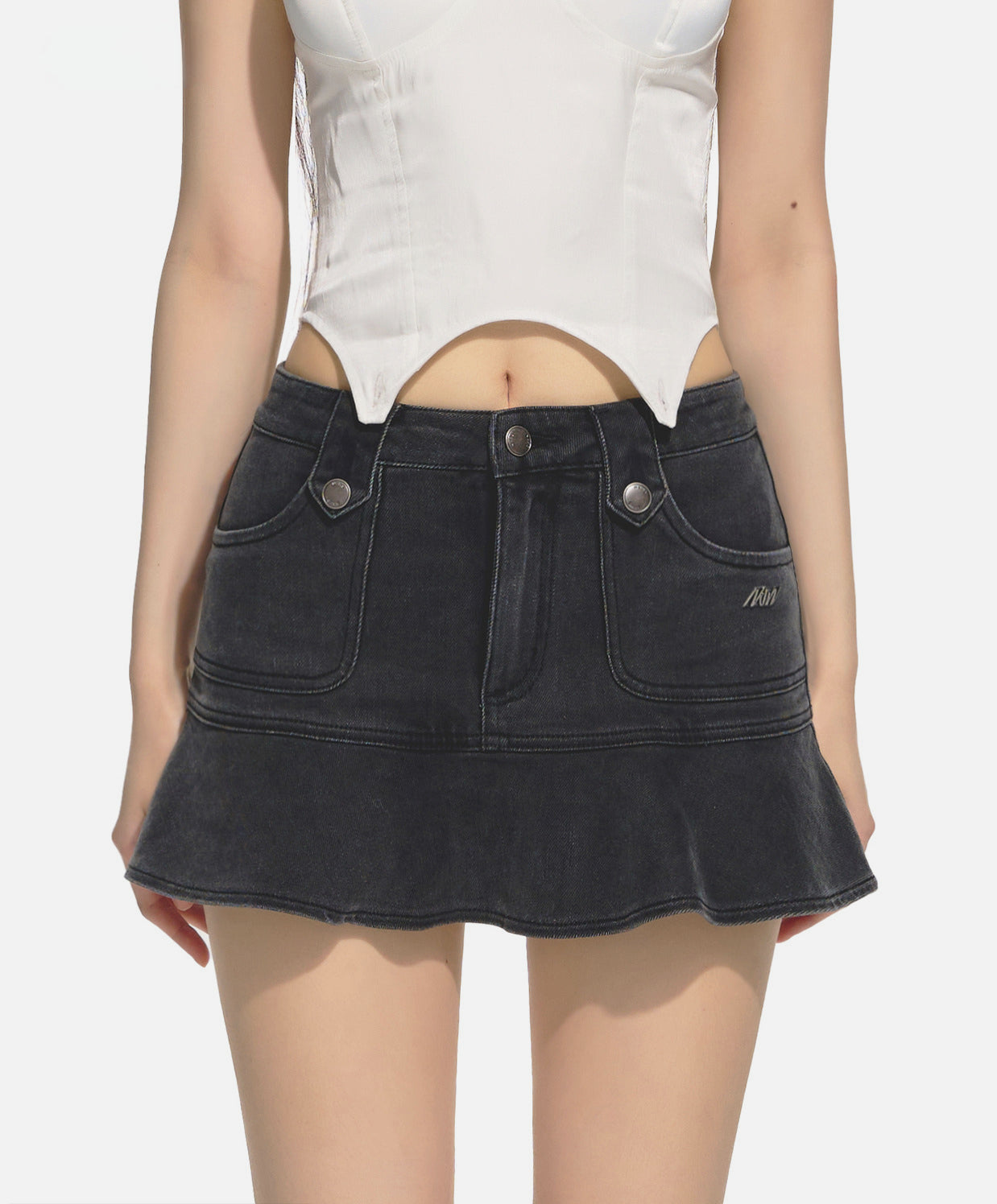 Black &amp; Blue Low-Waist Denim Mini Skirt - CHINASQUAD