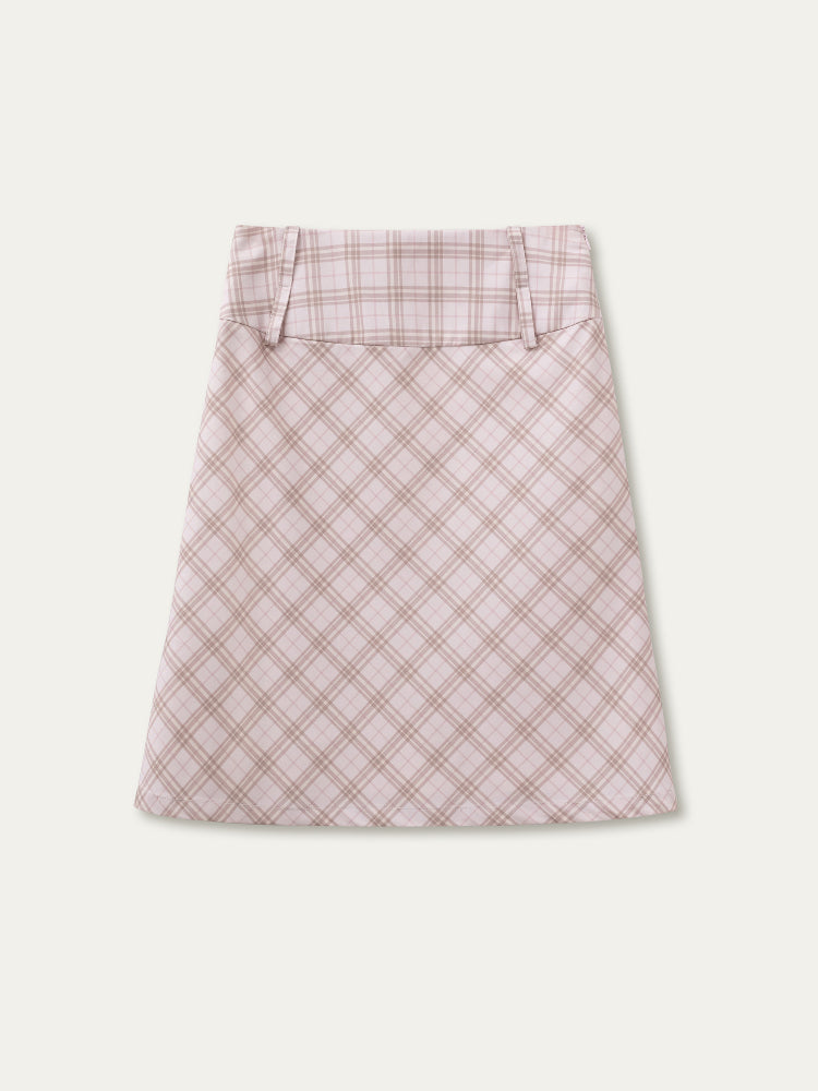 Pink &amp; Blue Plaid A-line Skirt 