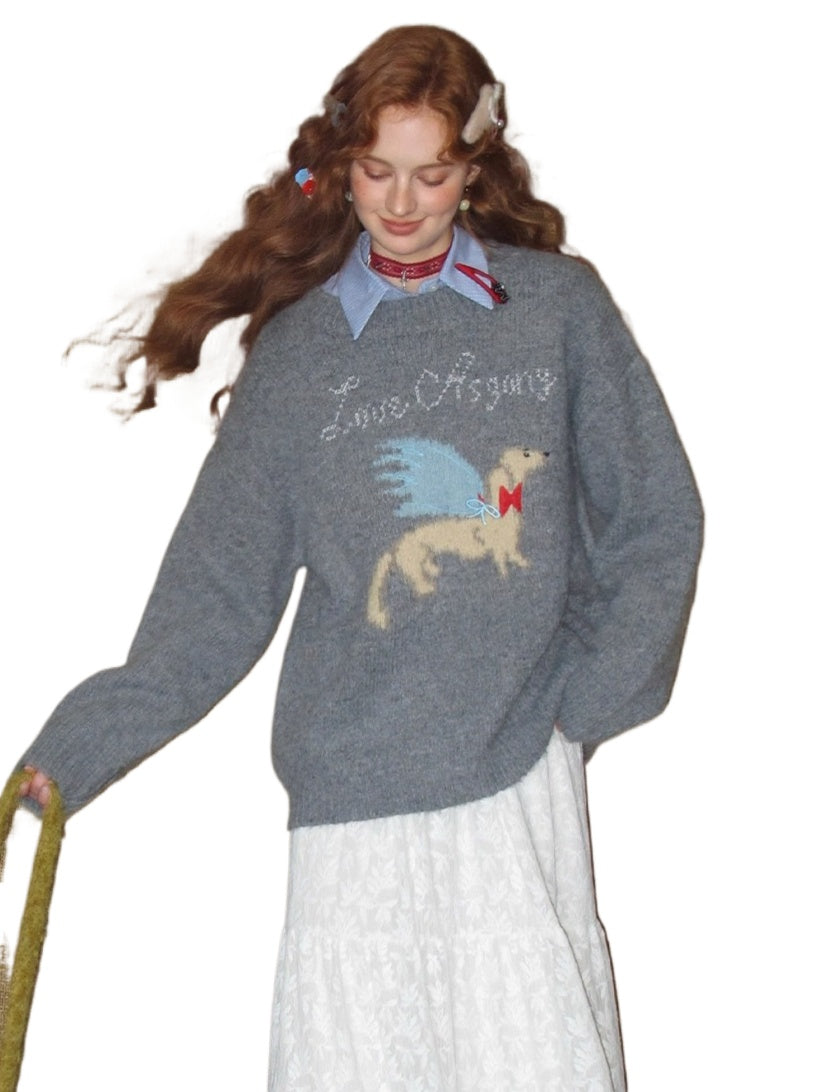 Animal Jacquard Embroidered Knit Sweater