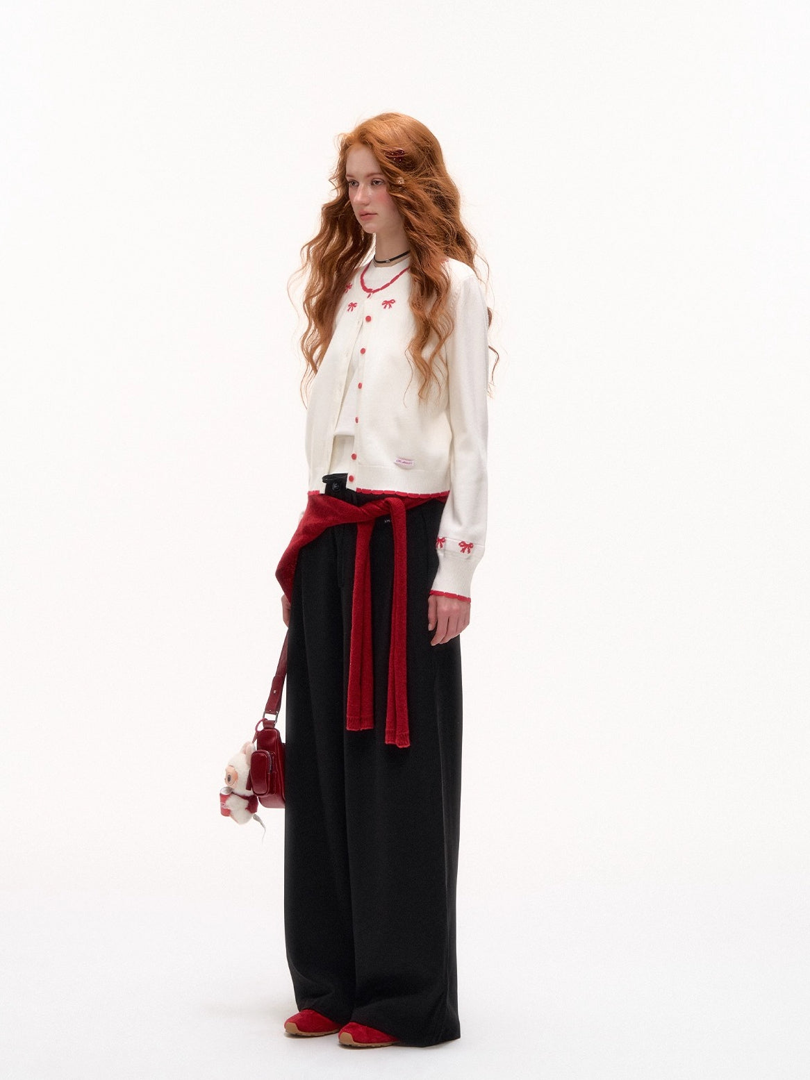 Lace-Trim Waist Tie Wide-Leg Pants