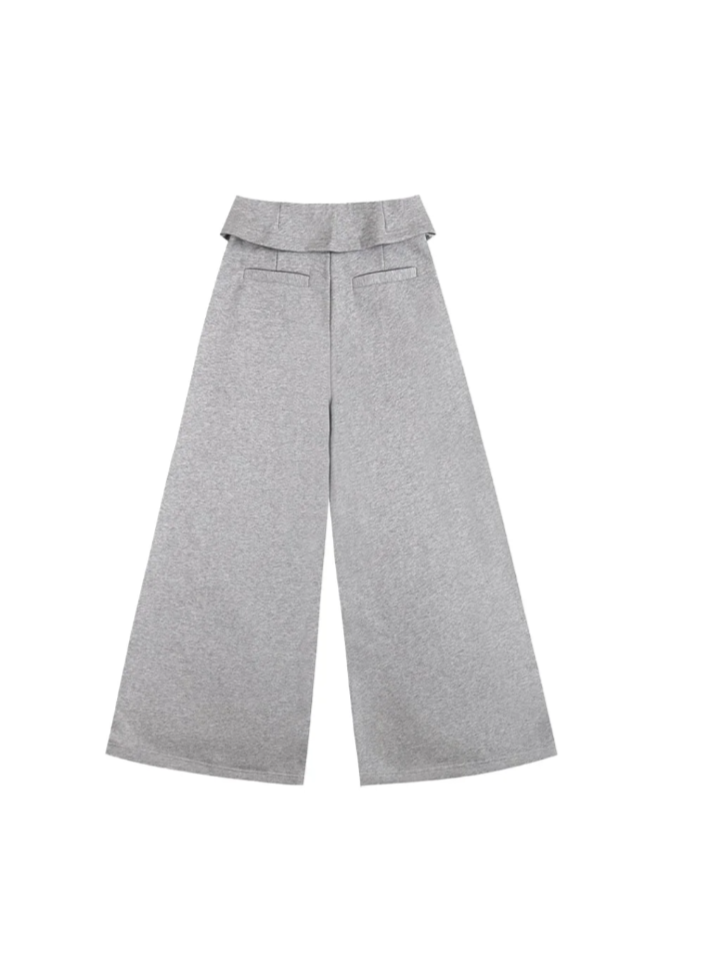 Double-Layer Collar Wide-Leg Pants In Gray