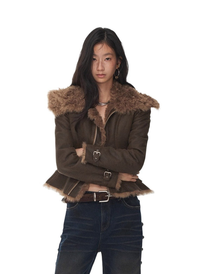 Faux Shearling-Lined Washed Leather Slim Jacket